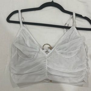 White fox white corset crop top with gold ring detail- size Medium